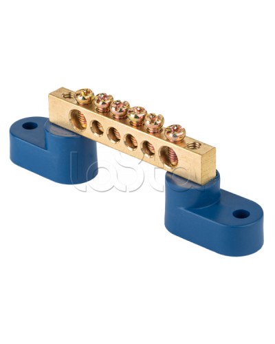Шина 0 N (8х12мм) 6 отверстий латунь 2 синих угловых изолятора EKF PROxima (sn0-125-06-2) в Таганроге Аксессуары для стоек и шкафов Pintop.ru