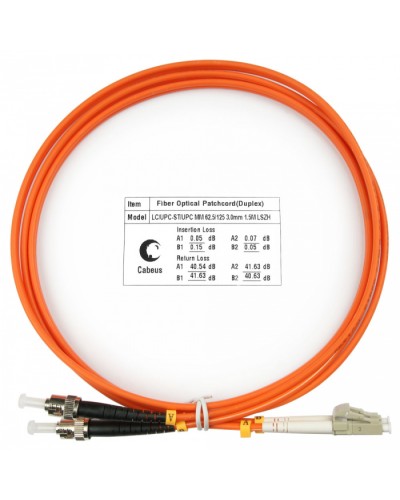 Шнур оптический duplex LC-ST 62,5/125 mm 1,5м LSZH Cabeus FOP-62-LC-ST-1,5m в Таганроге Патч-корды оптические Pintop.ru