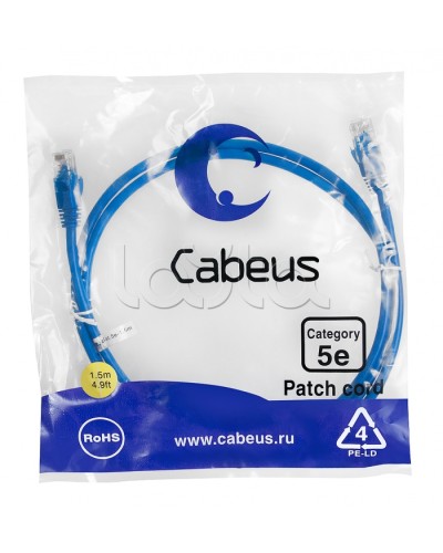 Патч-корд медный U/UTP кат.5е (1,5м) LSZH (синий) Cabeus (PC-UTP-RJ45-Cat.5e-1.5m-BL-LSZH) в Таганроге Патчкорды (медные) Pintop.ru