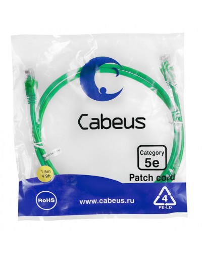 Патч-корд медный U/UTP кат.5е (1,5м) LSZH (зеленый) Cabeus (PC-UTP-RJ45-Cat.5e-1.5m-GN-LSZH) в Таганроге Патчкорды (медные) Pintop.ru