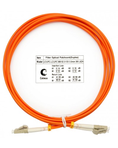 Шнур оптический duplex LC-LC 62,5/125 mm 3м LSZH Cabeus FOP-62-LC-LC-3m в Таганроге Патч-корды оптические Pintop.ru