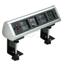 Блок настольный с выключателем нагрузки на 4 модуля (45х45мм) на струбцинах (алюминий) Экопласт 70314