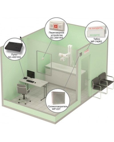 Комплект светового, звукового и голосового вызова посетителя в кабинет Hostcall MP-912W2 в Таганроге Система оповещения и трансляции Hostcall Pintop.ru