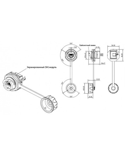 Промышленный модуль Keystone Jack RJ-45 (8P8C) Hyperline (KJ-IE-8P8C-C5e-180-SH-F-BK) в Таганроге Патч-корды и пигтейлы Pintop.ru