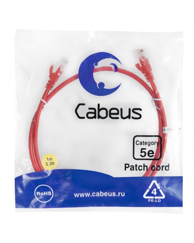 Патч-корд медный U/UTP кат.5е (1м) LSZH (красный) Cabeus (PC-UTP-RJ45-Cat.5e-1m-RD-LSZH) в Таганроге Патч-корды и пигтейлы Pintop.ru