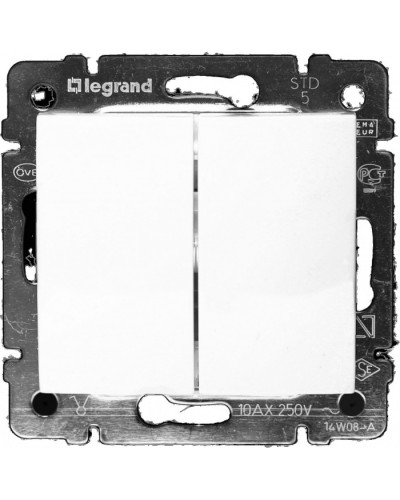 Выключатель двухклавишный 10 AX 250 В белый Valena Legrand 774405 в Таганроге Аксессуары для кабель-канала Pintop.ru