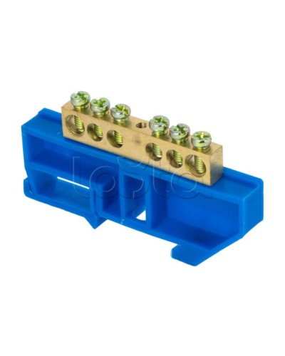 Шина 0 N (8х12мм) 6 отверстий латунь синий изолятор на DIN-рейку EKF PROxima (sn0-125-6-d) в Таганроге Клеммные колодки Pintop.ru