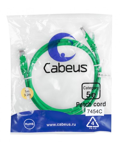 Патч-корд медный U/UTP кат.5е (1м) LSZH (зеленый) Cabeus (PC-UTP-RJ45-Cat.5e-1m-GN-LSZH) в Таганроге Патчкорды (медные) Pintop.ru