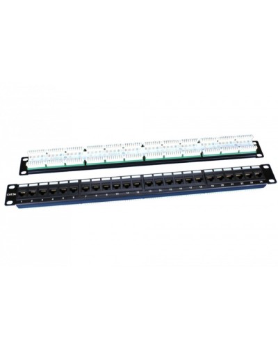 Патч-панель 19, 1U, 24 порта RJ-45, категория 5e, Dual IDC, ROHS, цвет черный Hyperline PP3-19-24-8P8C-C5E-110D в Таганроге Патч панель Pintop.ru