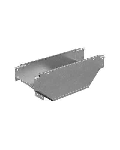 Т-ответвитель переходник 100х150-400 мм верт. c разворотом трассы на 90 гр. ПЛЮС (нижняя часть больше исходной) INOX304 КМ-Профиль (TDPVplus90-100-150-400 INOX304) в Таганроге Аксессуары для лотков Pintop.ru