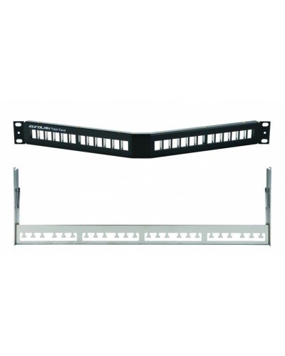 Коммутационная угловая панель 19” наборная, FTP, 1U, 24 порта, черный Eurolan (27A-00-24BL) в Таганроге Патч панель Pintop.ru