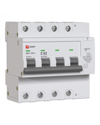Дифференциальный автомат АД-4 63А/ 30мА (хар. C, AC, электронный) 6кА EKF PROxima (DA4-6-63-30-pro) в Таганроге Электротехническое оборудование Pintop.ru