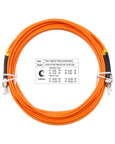 Шнур оптический duplex ST-ST 62,5/125 MM 5 м LSZH Cabeus FOP-62-ST-ST-5M в Таганроге Патч-корды оптические Pintop.ru