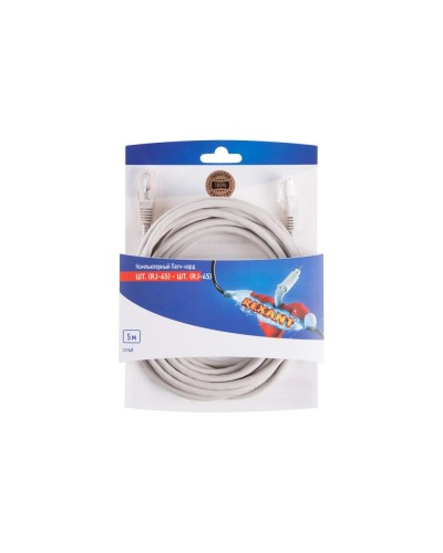 Патч-корд U/UTP RJ45-RJ45, CAT 5e, PVC, серый, 5м REXANT 06-3204 в Таганроге Патчкорды (медные) Pintop.ru