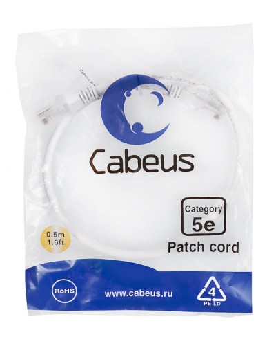 Патч-корд медный U/UTP кат.5е (0,5м) LSZH (белый) Cabeus (PC-UTP-RJ45-Cat.5e-0.5m-WH-LSZH) в Таганроге Патчкорды (медные) Pintop.ru