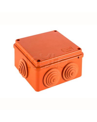 JBS100 Коробка огн. E110, о/п 100х100х55мм, без галогена, 6 вых., IP55, цвет оранж. Экопласт (43377HF) в Таганроге Коробки (ОКЛ) Экопласт Pintop.ru