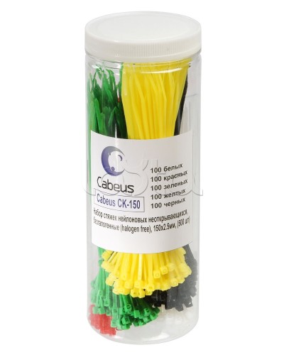 Набор стяжек нейлоновых неоткрывающихся, безгалогенные (halogen free), 150x2.5мм Cabeus CK-150 в Таганроге Стяжки-хомуты Pintop.ru