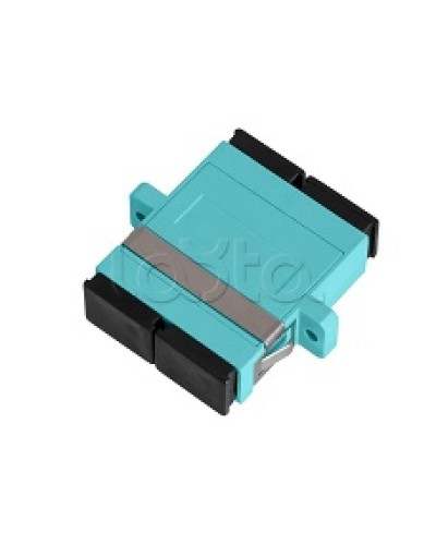 Адаптер NIKOMAX волоконно-оптический, соединительный, многомодовый, стандарта OM3, SC/UPC-SC/UPC, двойной, пластиковый, без шторки, с фланцами, аква, уп-ка 2шт. NIKOMAX (NMF-OA2M3-FN-SCU-SCU-AQ-2) в Таганроге Проходные адаптеры и розетки оптические Pint