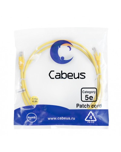 Патч-корд медный U/UTP кат.5е (1,5м) LSZH (желтый) Cabeus (PC-UTP-RJ45-Cat.5e-1.5m-YL-LSZH) в Таганроге Патчкорды (медные) Pintop.ru