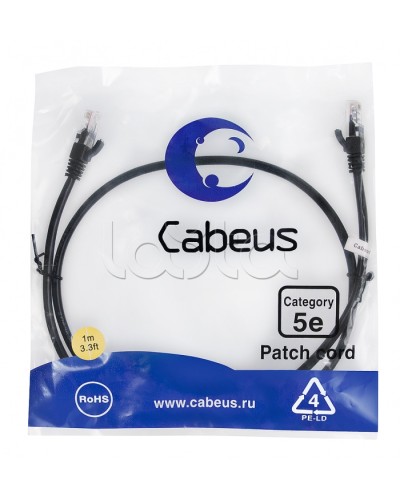 Патч-корд медный U/UTP кат.5е (1м) LSZH (черный) Cabeus (PC-UTP-RJ45-Cat.5e-1m-BK-LSZH) в Таганроге Патчкорды (медные) Pintop.ru