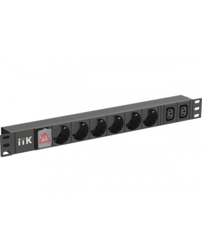 ITK 6 розеток нем. ст. + 2 С13 LED 1U вх. С14 алюмин.(PH12-6D2C133) в Таганроге Блоки розеток Pintop.ru