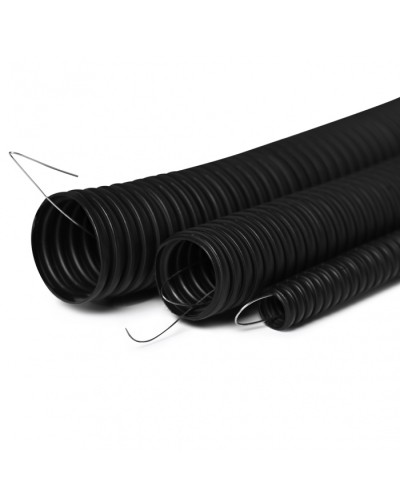 Труба гофрированная FRHF, трудногорючая, безгалогенная, 20 мм, гибкая со стальной протяжкой чёрная (100 м) ПожТехКабель 713-002 в Таганроге Труба гофрированная Pintop.ru