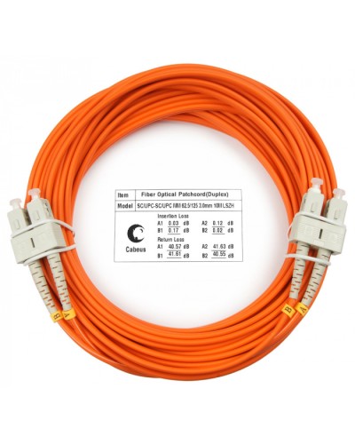 Шнур оптический duplex SC-SC 62,5/125 mm 10м LSZH Cabeus FOP-62-SC-SC-10m в Таганроге Патч-корды оптические Pintop.ru