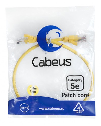Патч-корд UTP, категория 5e, 0.5 м, неэкранированный, желтый Cabeus PC-UTP-RJ45-Cat.5e-0.5m-YL в Таганроге Патчкорды (медные) Pintop.ru