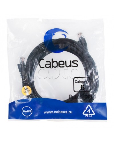 Патч-корд UTP, категория 6, 5 м, неэкранированный, черный Cabeus PC-UTP-RJ45-Cat.6-5m-BK в Таганроге Патчкорды (медные) Pintop.ru