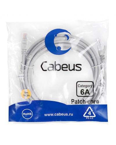 Шнур коммутационный 2xRJ-45/8P8C U/UTP кат.6a (5 м) Cabeus PC-UTP-RJ45-Cat.6a-5m-LSZH в Таганроге Патчкорды (медные) Pintop.ru