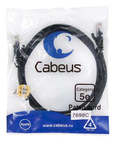 Патч-корд медный U/UTP кат.5е (1,5м) LSZH (черный) Cabeus (PC-UTP-RJ45-Cat.5e-1.5m-BK-LSZH) в Таганроге Патчкорды (медные) Pintop.ru