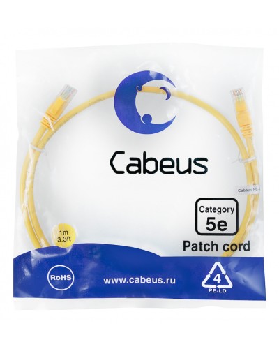 Патч-корд медный U/UTP кат.5е (1м) LSZH (желтый) Cabeus (PC-UTP-RJ45-Cat.5e-1m-YL-LSZH) в Таганроге Патчкорды (медные) Pintop.ru