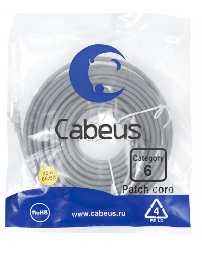 Патч-корд медный U/UTP кат.6 (20м) LSZH (серый) Cabeus (PC-UTP-RJ45-Cat.6-20m-LSZH) в Таганроге Патчкорды (медные) Pintop.ru