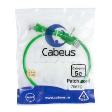 Патч-корд медный U/UTP категория 5е (0,5м) LSZH (зеленый) Cabeus (PC-UTP-RJ45-Cat.5e-0.5m-GN-LSZH)
