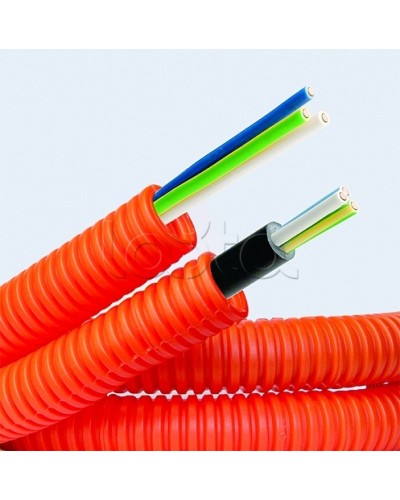 Электротруба ПНД гибкая гофр. д.20мм, цвет оранжевый, с кабелем ВВГнг(А)-LS 3х2,5мм² РЭК ГОСТ+,100м DKC 7S920100 в Таганроге Труба гофрированная Pintop.ru