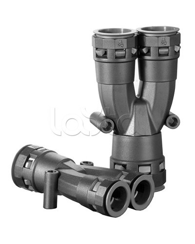 Разветвитель DN 1х23 + 2х17 мм, полиамид, цвет черный DKC PAY231717N в Таганроге Повороты, муфты, тройники Pintop.ru