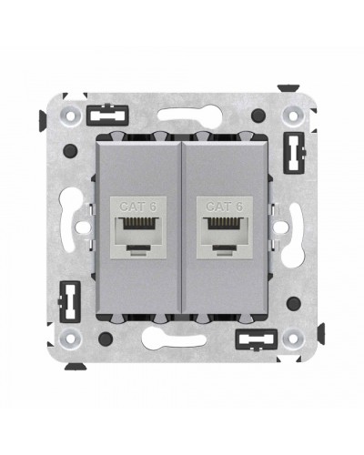 Компьютерная розетка RJ-45 в стену, кат.6 двойная экранированная, Avanti, Закаленная сталь DKC (4404794) в Таганроге Розетки компьютерные и телефонные Pintop.ru