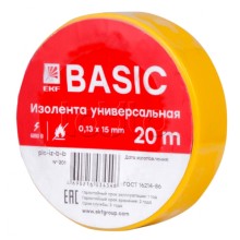 Изолента класс В (0,13х15мм) (20м.) желтая EKF Basic (plc-iz-b-y)