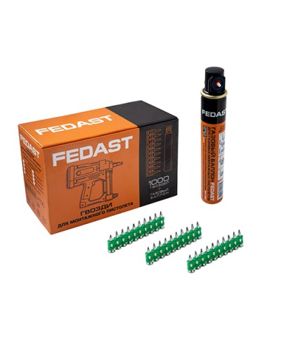 Гвозди 3.0*19 мм усиленные для монтажного пистолета в комплекте с газовым баллоном 165 мм FEDAST (fd3019egfc) в Таганроге Крепеж: Дюбели, шурупы, саморезы Pintop.ru