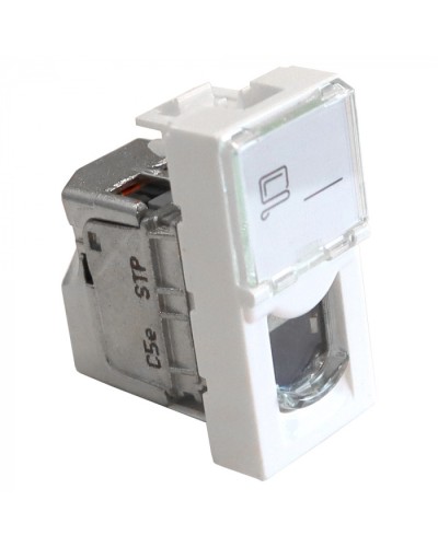 Вставка Mosaic 22.5x45, RJ-45 STP, кат.5e, со шторкой и увеличенным окном маркировки, белая LANMASTER LAN-SIP-22S5E-WH в Таганроге Модули Keystone Pintop.ru