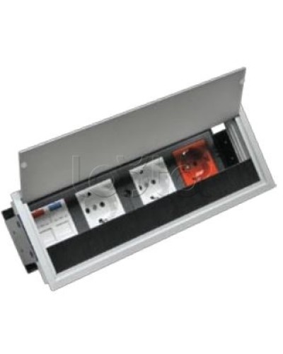 Люк настольный встраиваемый на 4 модулей (45х45мм) с крышкой, алюминий IP20 Экопласт 70044 в Таганроге Системы лючков и колонн Pintop.ru