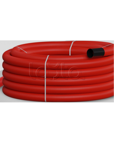 NR050 Двустен. труба ПНД гибкая откр. прокладки, SN26, с зондом, D50мм (50м) красн. Экопласт (801050HFR-UF-RD) в Таганроге Труба гофрированная Pintop.ru