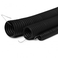 Труба гофрированная с зондом 50 мм.из ПНД, трудногорючая, безгалогенная FRHFгибкая со стальной протяжкой (черный) ПожТехКабель 713-006 (15 м)