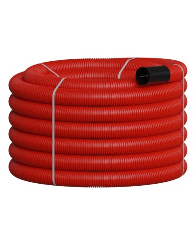 NR090 Двустенная труб.а ПНД гибкая, тип 450, SN12, с зондом, D90мм (20м) цвет красный Экопласт 801090-20 в Таганроге Гладкая труба Pintop.ru