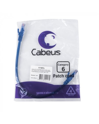 Патч-корд U/UTP, кат. 6, 2xRJ45/8p8c, неэкран, синий, LSZH, 0.3м Cabeus (PC-UTP-RJ45-Cat.6-0.3m-BL-LSZH) в Таганроге Патчкорды (медные) Pintop.ru