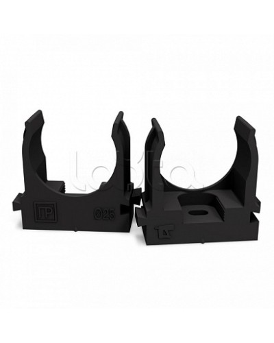 Крепеж-клипса для труб атмосферостойкая для монтажного пистолета черная в п/э d25 мм (100шт/700шт уп/кор) Промрукав (PR13.0407) в Таганроге Держатели, клипсы, скобы Pintop.ru