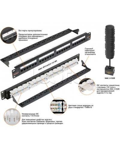 Патч-панель 19, 1U, 24xRJ45 NIKOMAX (NMC-RP24UD2-1U-BK) в Таганроге Патч панель Pintop.ru